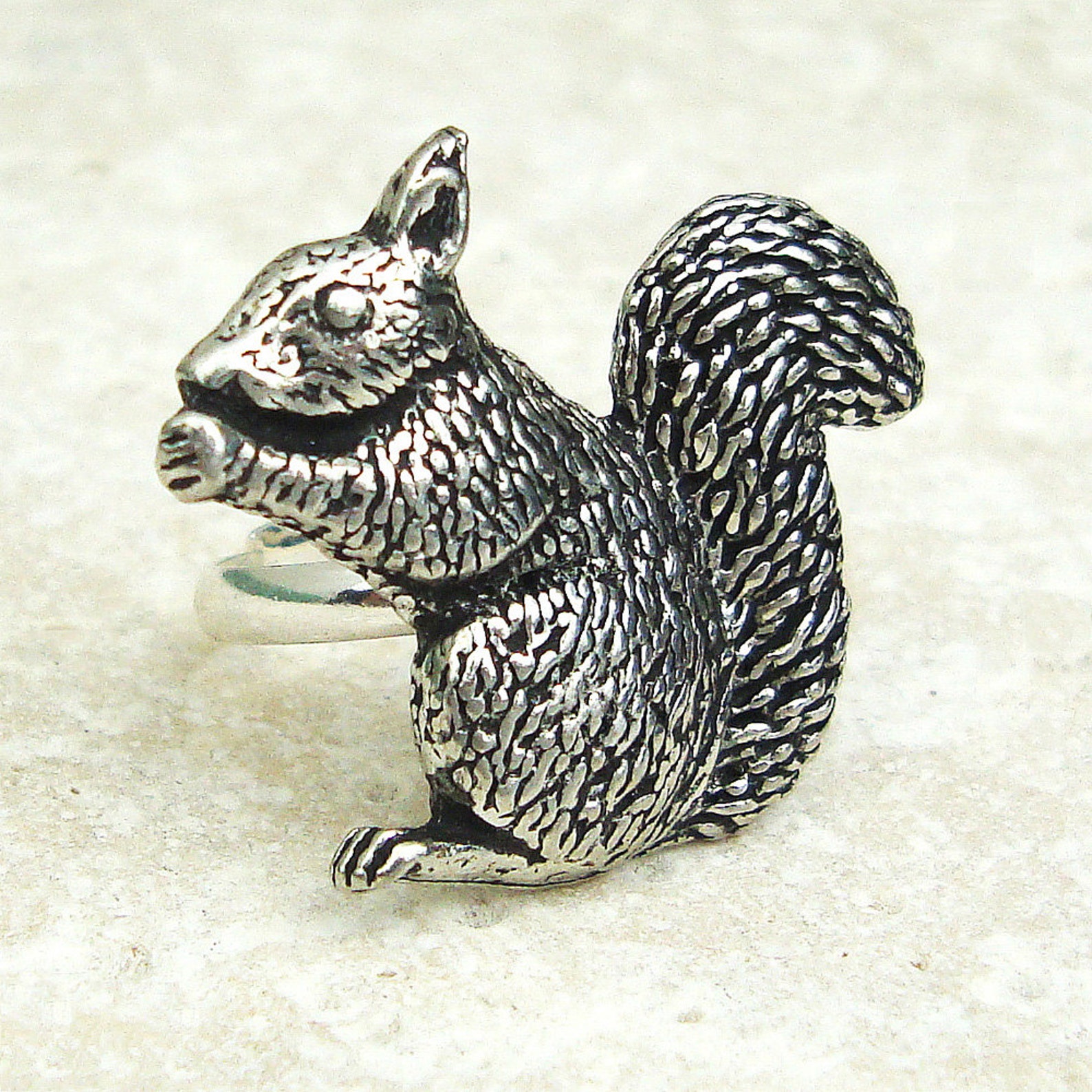 Squirrel Ring. Antiqued Pewter Silver Plated Ring | Etsy