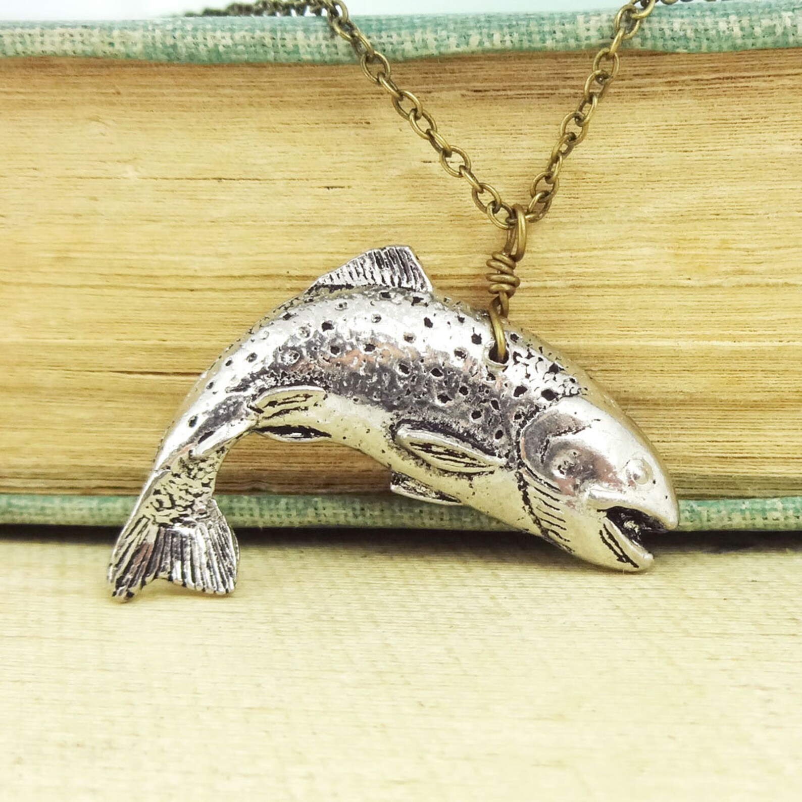 Trout Necklace Pendant. Antiqued Pewter and Antiqued Bronze Etsy