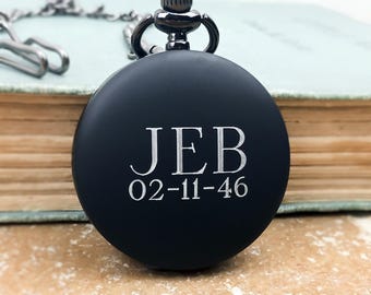 Personalized  Pocket Watch, Modern Black Pocket Watch, Fathers Day Gift, Groomsmen Gifts, Best Man or Wedding Party Gifts