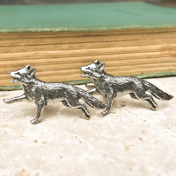 Wild Fox Cufflinks. Antiqued Silver Pewter Wild Fox Cufflinks