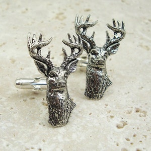 Stag Cufflinks, Antiqued Pewter and Silver Cufflinks