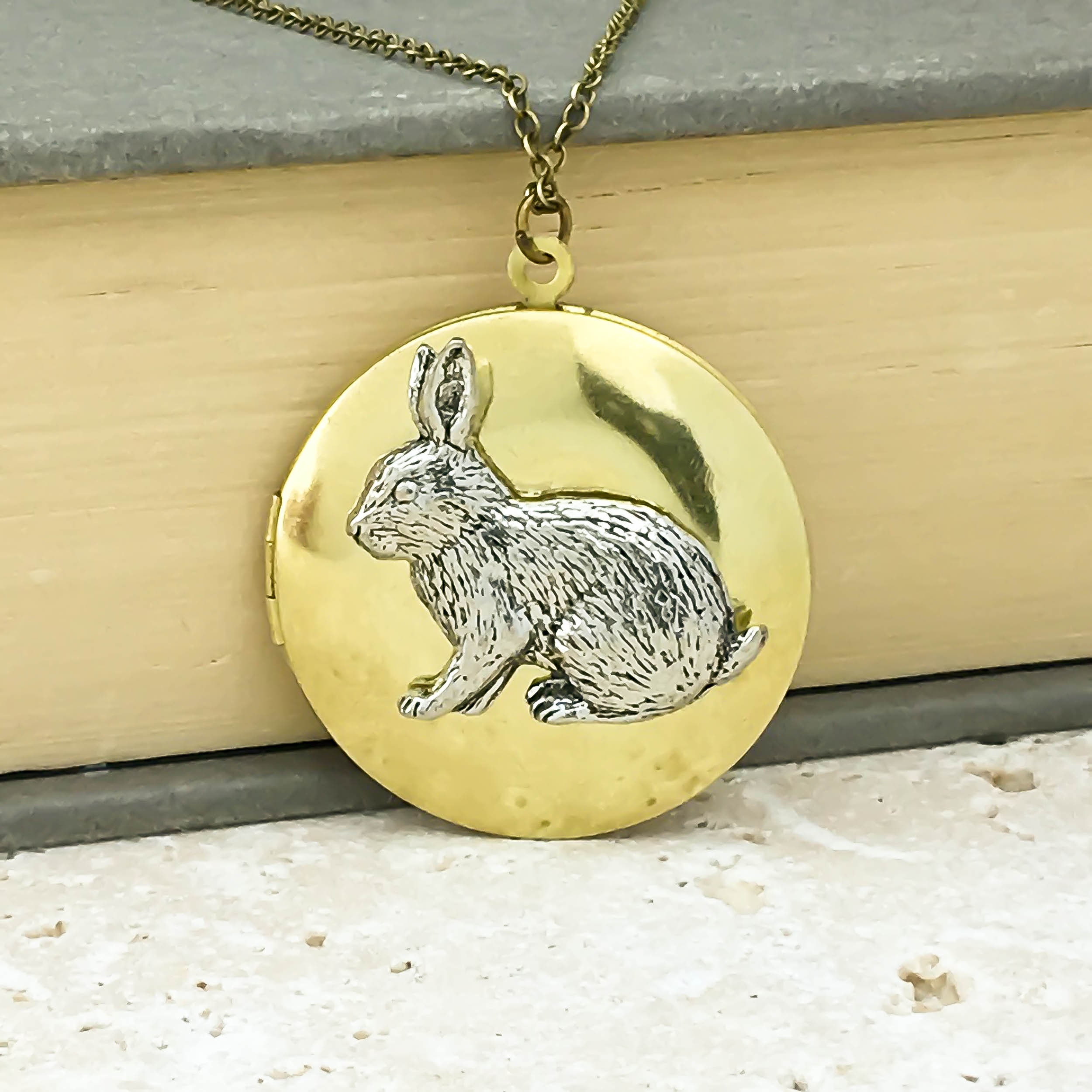 Rabbit Locket Necklace. Antiqued Silver Pewter and Vintage Etsy