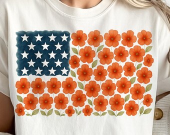 Flower Brushstroke America Flag Png, American Flag Floral Png, 4th July Png Design, Jesus Christian Png, USA Flag, Patriotic Png, Girly png
