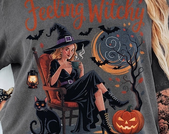 Feeling witchy Png | Halloween sublimation design | Retro Halloween png | Fall shirt print | Witchy woman Png | Halloween girl graphic Png
