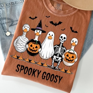 Funny Halloween Duck PNG, Cute Goose Sublimation Design, Witch Ghost Pumpkin Animal Clipart for T-Shirts, Autumn Png, Skeleton Goose