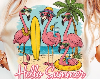 Flamingo Summer Png Sublimation Design Summer Png Beach Png Vacation Png Tropical Flowers Png T-Shirt Design Instant Download Png Summer DTF