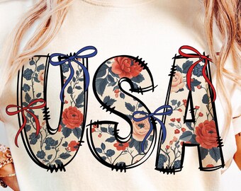 Floral Coquette USA Png, Retro America Png, 4th Of July PNG, 4th Of July Sublimation Design, popular America Png, Patriotic Png, Girly png