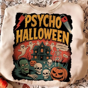 Vintage Halloween Collage PNG Sublimation, Retro October 31 with Skeletons, Ghouls, Pumpkins, Haunted House, Psycho Design, Spooky Season