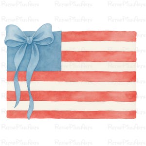 Preppy American Flag PNG // Preppy Bow Flag // Preppy Patriotic Clip Art // Fourth of July Preppy // Grandmillenial Fourth of July