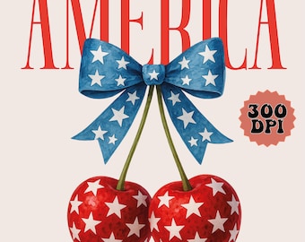 America Cherries PNG, Cherry Bow Png, Trendy July 4th PNG, 4th of july Woman png, Usa Flag png,  Coquette Usa Png,