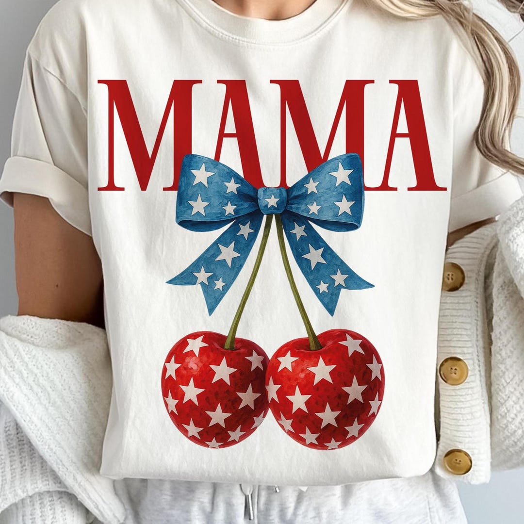 Cherry Bow Coquette American Mama Png, 4th of July Png, Cherry Bow Png ...