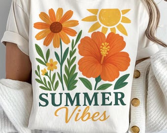 Summer Vibes Png, Floral Summer Sublimation Design, Watercolor Summer Vibes Png, Trendy Summer Shirt Design, Digital Download, PNG