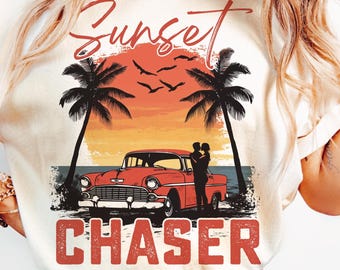 Sunset Chaser png , Retro Sommer Sublimation png, Palme und Sonne png, trendige Sommerdesigns, Sommer png für Shirt, Strand png, Paar Design