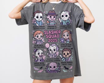Kawaii Slasher Squad 2025 Png, Cute Horror Movie Png, Pastel Halloween Sublimation, Scary Movie Characters Png, Horror Png, Trendy Png