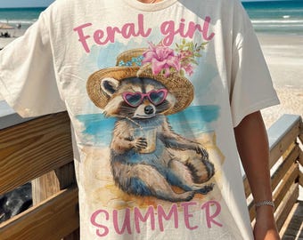 Feral girl summer Png | Summer shirt design | Summer Graphic Png | Shirt sublimation design | Beach shirt Png | Funny raccoon shirt design