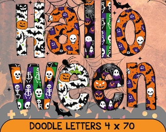 Halloween Alphabet PNG Letters, Clip Art PNG Files, Halloween Doodle Letters, Doodle Alpha Bundle Set, Clip Art Alphabet Doodle Set PNG
