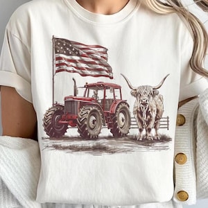Western America Highland Cow png, Tractor American Flag PNG, America png, 4th Of july png, Western sublimation, American Flag Png, Usa png