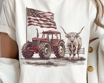 Western America Highland Cow png, Tractor American Flag PNG, America png, 4th Of july png, Western sublimation, American Flag Png, Usa png