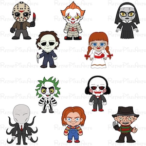 Mini Horror Figures Bundle Halloween Horror SVG Horror Friends svg Horror characters svg Halloween svg Instant Download, Chucky