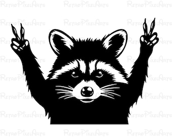 Raccoon peace funny raccoon v sign Commercial cute racoon victoria cricut logo vinyl decals SVG PNG EPS Clipart Vector Cut Cutting File