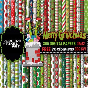 300+ Weihnachten Grinch Urlaub Digitale Papiere | Nahtlose Muster | Sammelalbum | Urlaub Handwerk | 30x30cm | 300+ Grinch Clipart Designs