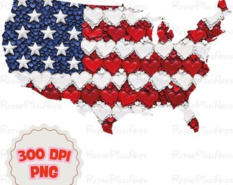 4th Of July Day Heart Brushstroke png, Patriotic USA Flag Independence Day Brushstroke Hand Drawn Heart Design / Red White Blue Stars Stripe