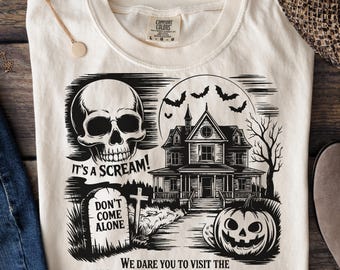 Haunted House SVG, Spooky Halloween Sublimation, Vintage Skeleton Ghost Svg, Creepy Halloween Shirt Design, Halloween Witch Graphic, Cricut