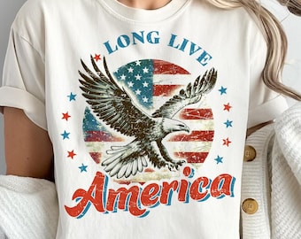 Long Live America PNG, 4th of July Sublimation Design, Patriotic Eagle USA Flag Digital Download, Independence Day Shirt Design, Retro 4th