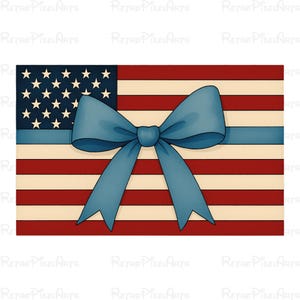 Preppy American Flag PNG // Preppy Bow Flag // Preppy Patriotic Clip Art // Fourth of July Preppy // Grandmillenial Fourth of July