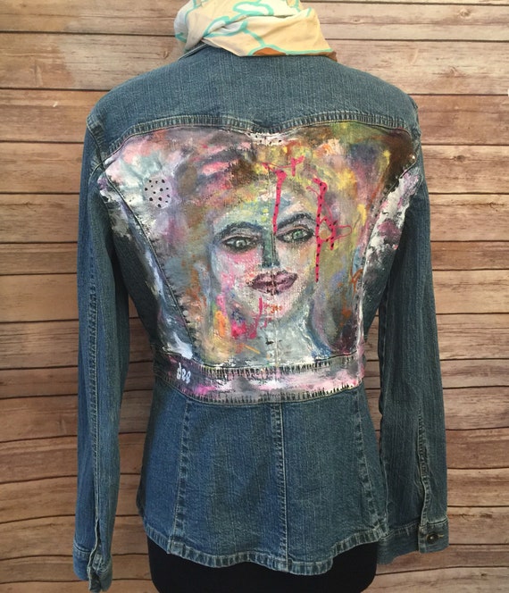 XL Hand Painted Artsy Denim Jacket Unique Freaky Funky Artist | Etsy