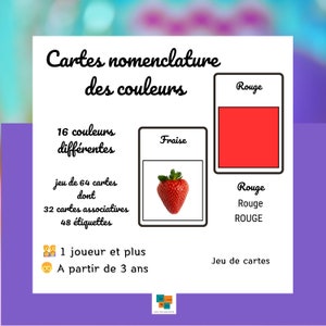 Flash Cards Les couleurs Cartes nomenclature jeu apprentissage vocabulaire Montessori IEF