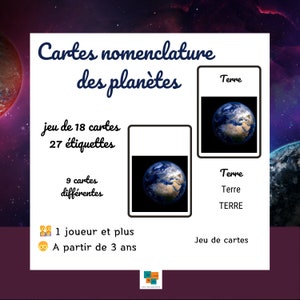 Flash Cards Les planètes Cartes nomenclature jeu apprentissage vocabulaire Montessori IEF