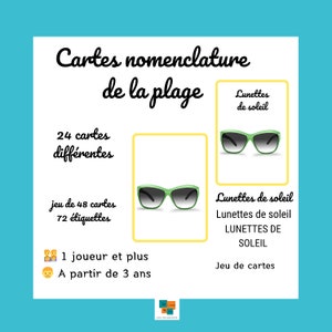 Flash Cards La plage Cartes nomenclature jeu apprentissage vocabulaire Montessori IEF