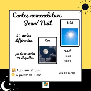 Flash Cards Day Night Nomenclature cards game learning vocabulary Montessori IEF