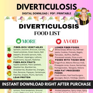 Diverticulosis Food List, Anti Inflammatory Food List and Gut Friendly Diet, Diverticulosis Foods to Avoid, Low Fat  Foods, High Fiber Food