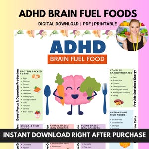 ADHD Diet Food Chart, Attention Deficit Hyperactivity Disorder Meal Plan for Adult, ADHD Food for Kids, Brain Fuel Food, ADHD Diet List