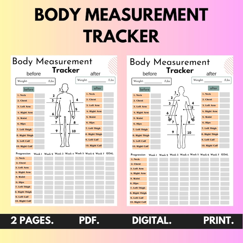 Body Measurement Tracker, Body Measurement Planner, Fitness Tracker ...
