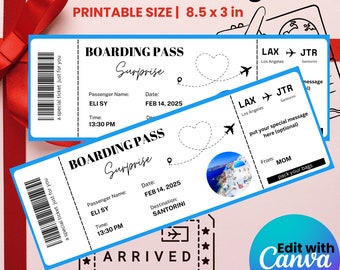 Plantilla editable de tarjeta de embarque de Canva, Revelación de viaje sorpresa, Tarjeta de embarque sorpresa, Billete de avión de Canva, Descarga digital, Billete de avión
