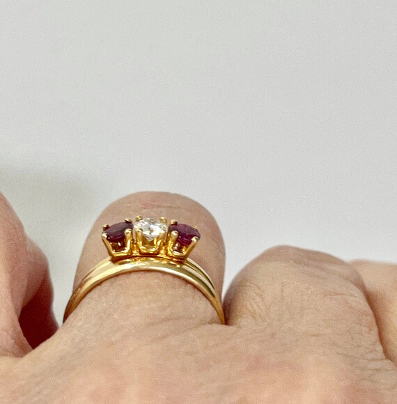 Diamond and Ruby Ring 14k Yellow Gold, Three Ston… - image 5