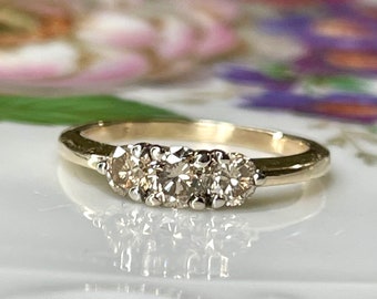 3 Stone Diamond Ring, Champagne Diamond Ring