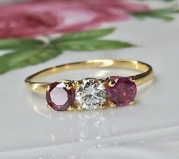 Diamond and Ruby Ring 14k Yellow Gold, Three Ston… - image 1