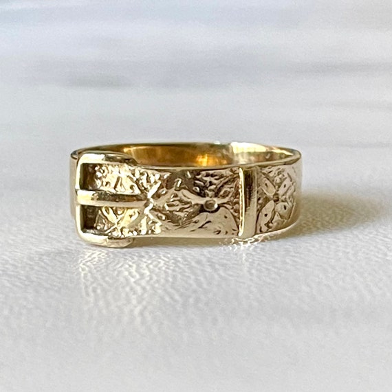 Vintage English Buckle Ring, 9ct Yellow Gold