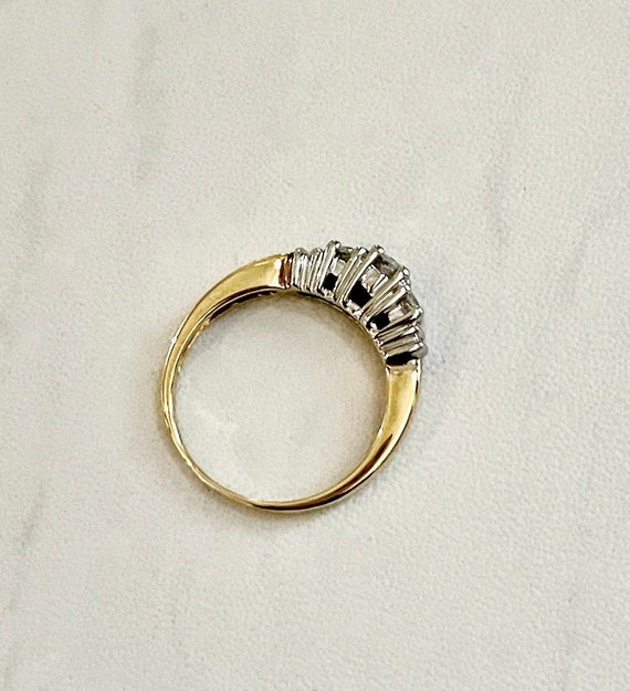 14K 3 Stone Diamond Ring - Two Tone Gold Three St… - image 10