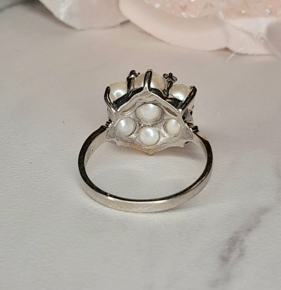 Vintage Pearl and Diamond Cluster Ring - image 5