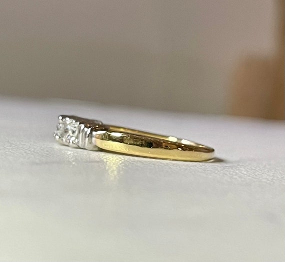 14K 3 Stone Diamond Ring - Two Tone Gold Three St… - image 2