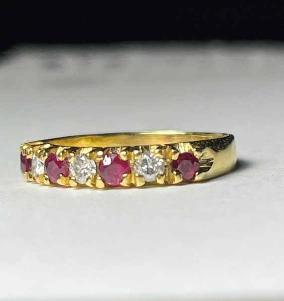 Ruby diamond 18k Band Ring , Ruby Anniversary Ring