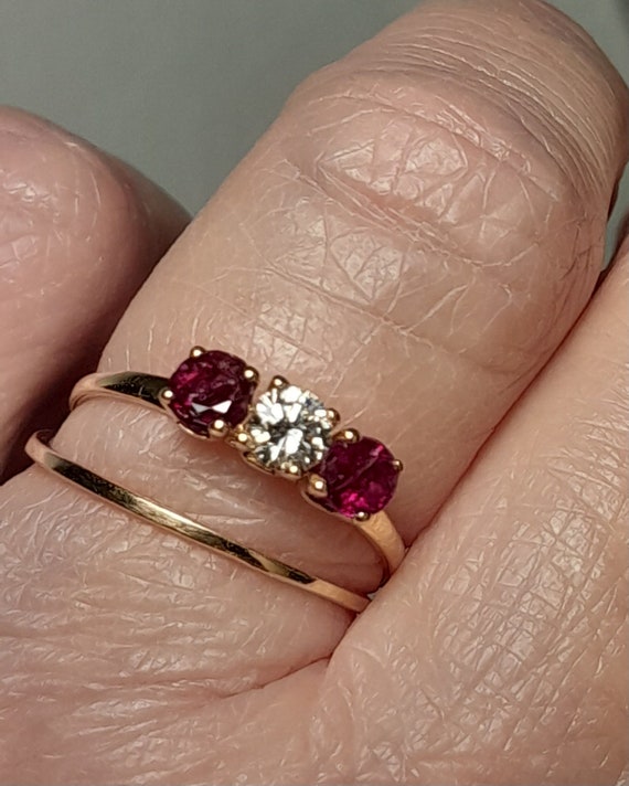 Diamond and Ruby Ring 14k Yellow Gold, Three Ston… - image 10