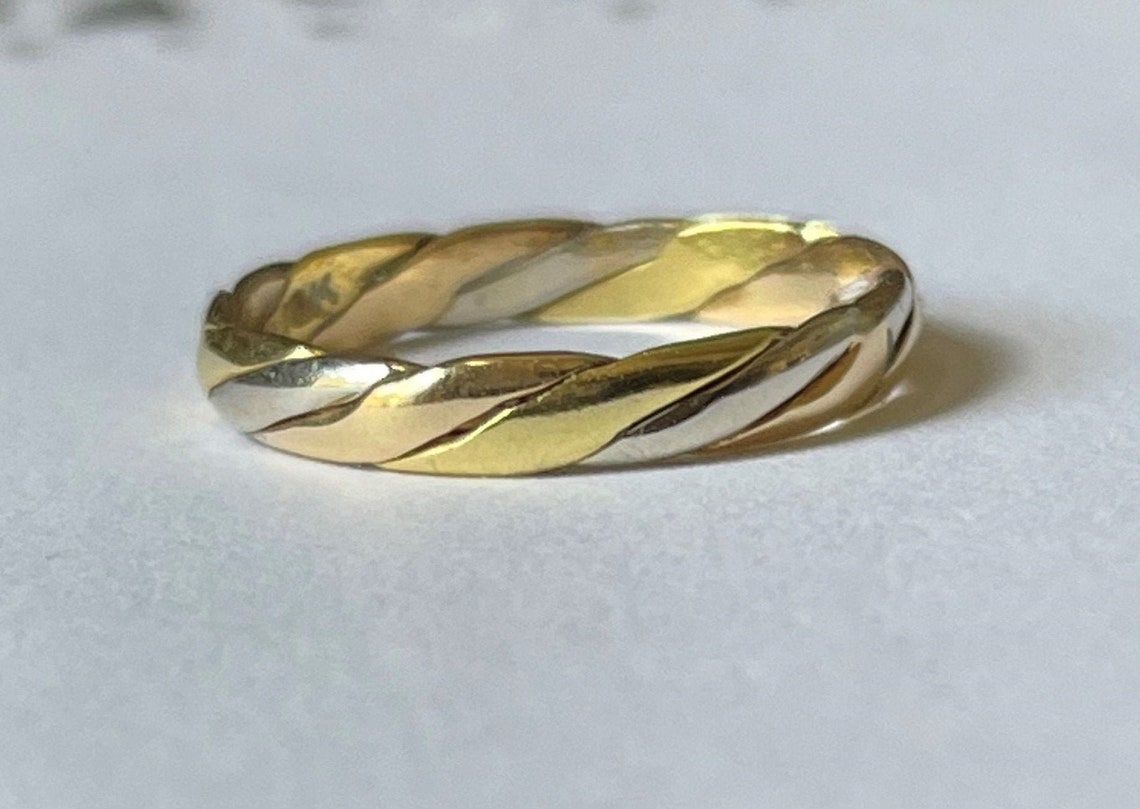 18k Gold Wedding Band 3mm Two Tone Wedding Band Twisted