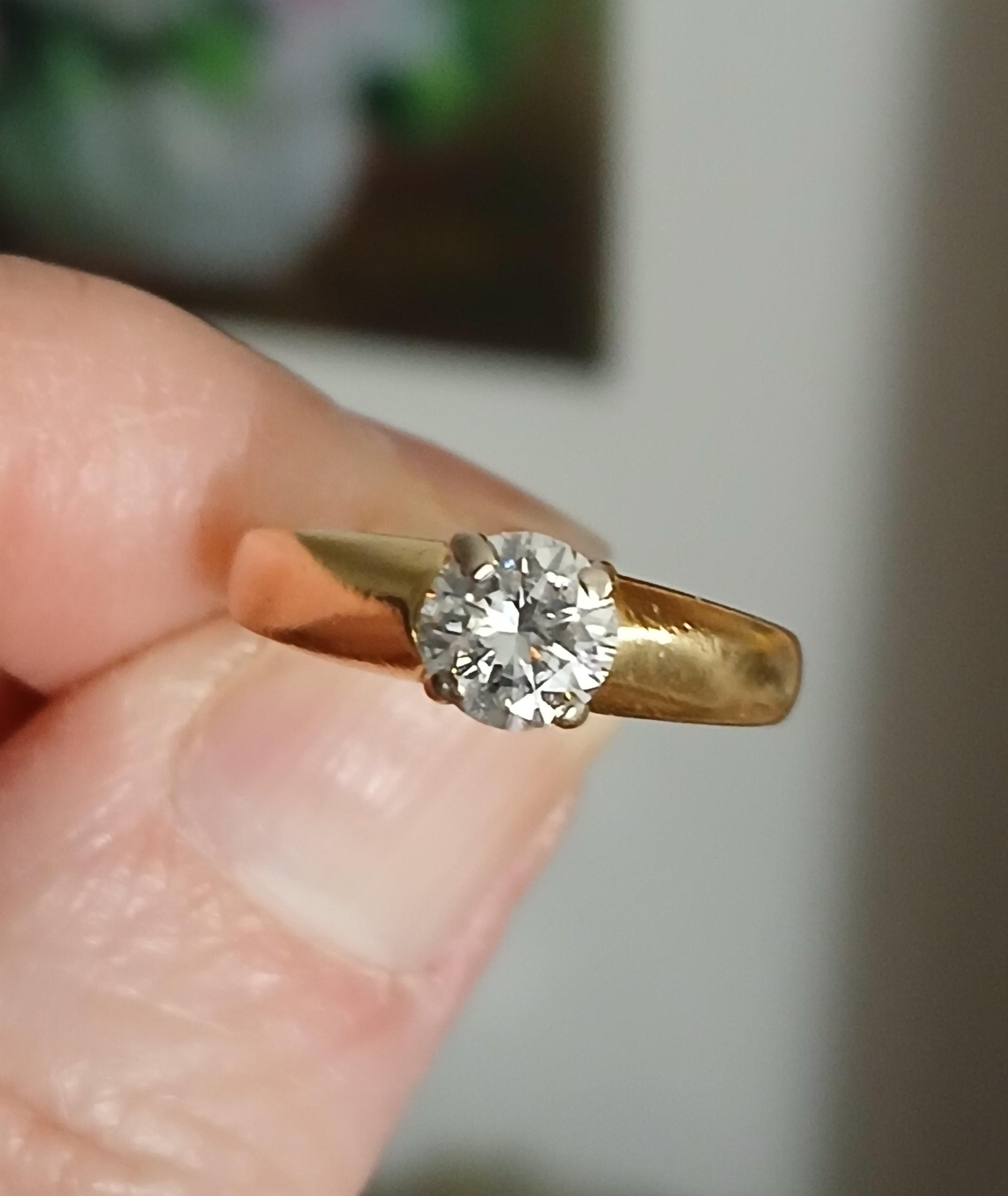 SALE Chunky Diamond Solitaire Engagement Ring 0.65ct-18K Wide Band Engagement Ring