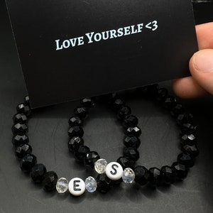 Pulsera de perlas de cristal de letras SET, pulsera de pareja SET, pulsera de pareja para novio y novia, pulsera de perlas de pareja de marido y mujer